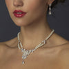 Silver Ivory Pearl & Floral CZ Bridal Wedding Jewelry Set 8701