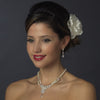 Silver Ivory Pearl & Floral CZ Bridal Wedding Jewelry Set 8701