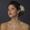 Silver Ivory Pearl & Floral CZ Bridal Wedding Jewelry Set 8701