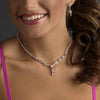 Bridal Wedding Necklace Earring Set 9235 Silver Pink