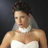 Silver Diamond White Accent Fabric & Clear Crystal Statement Bridal Wedding Jewelry Set 9693