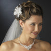 Delightful White Flower Bridal Wedding Hair Comb/Bridal Wedding Hair Clip w/ Soft Feathers & Silver Clear Rhinestones 8269