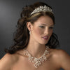 Dramatic Silver Clear Crystal & Ivory Freshwater Pearl Bridal Wedding Necklace & Earring Set 9784