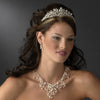 Dramatic Silver Clear Crystal & Ivory Freshwater Pearl Bridal Wedding Necklace & Earring Set 9784