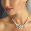 Silver White Freshwater Pearl Swarovski Crystal Bead Bridal Wedding Jewelry Set