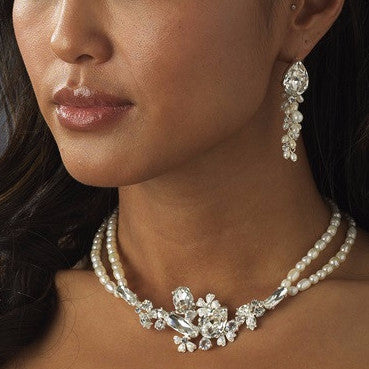 Silver Freshwater Pearl Bridal Wedding Jewelry Set NE 8238