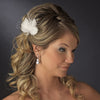 * Feather Fascinator with Swarovski crystals & Bridal Wedding Veil Accent Bridal Wedding Hair Pin 123