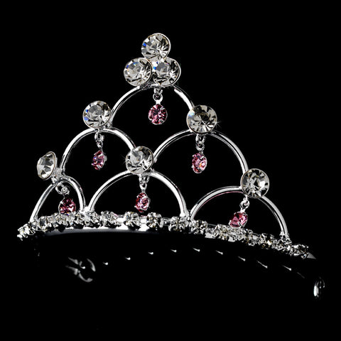 * Silver and Pink Child's Bridal Wedding Tiara Bridal Wedding Hair Comb HPC 500