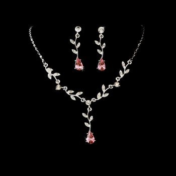 Silver Clear Floral Leaf and other colors Dangle Necklace Earring Sets NE 328