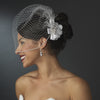 Silver Ivory Feather Ribbon Bridal Wedding Hair Clip 8249