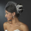 White Feather Fascinator Bridal Wedding Hair Pin with Rhinestone Cut Cluster Accent Pin 112