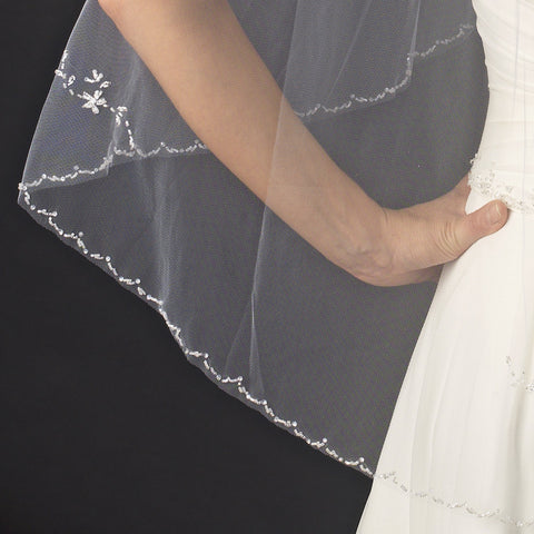 Single Layer Floral beaded Waltz Length Bridal Wedding Veil 1160