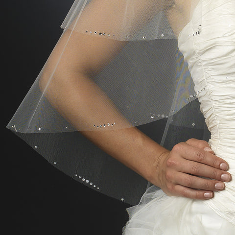 Double Layer Elbow Length Bridal Wedding Veil wit Sparkling Edge of Rhinestones 117