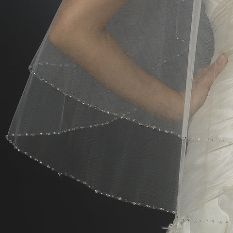 Bridal Wedding Veil 2824 White - Fingertip Swarovski Crystal & Rhinestone Edge (30