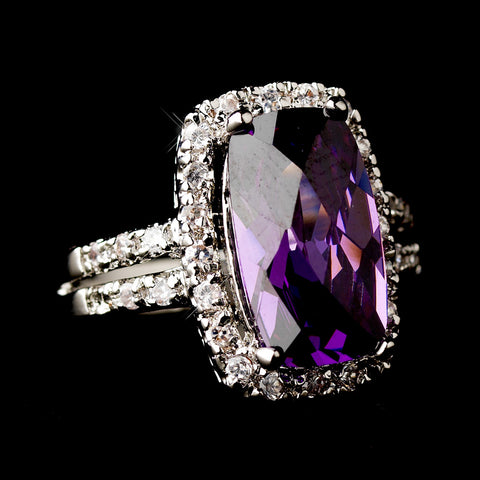 Chic Antique Silver Amethyst Bridal Wedding Ring 9236