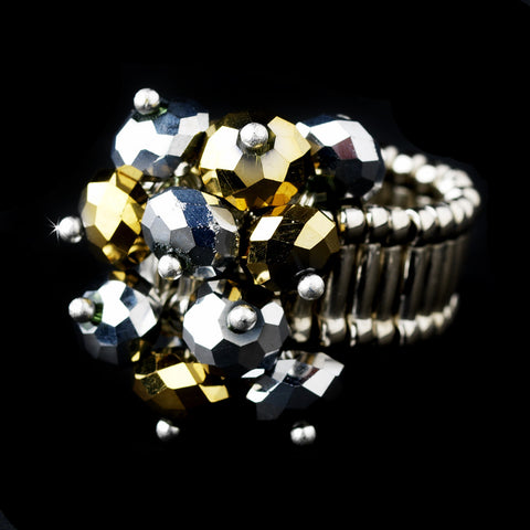 Silver Stretch Bridal Wedding Ring with Gray and Gold Shadow Crystals 473