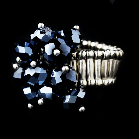 Silver Stretch Bridal Wedding Ring with Montana Blue AB Crystals 473