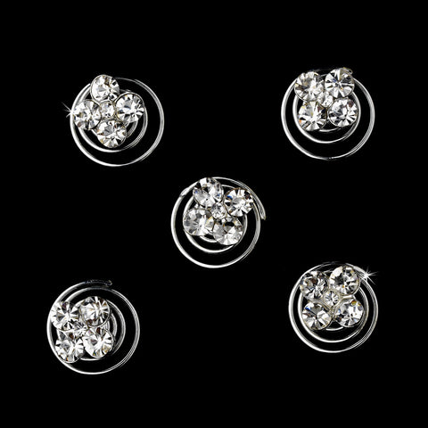 24 Glittering Silver Clear Rhinestone Bridal Wedding Twist Ins 0099