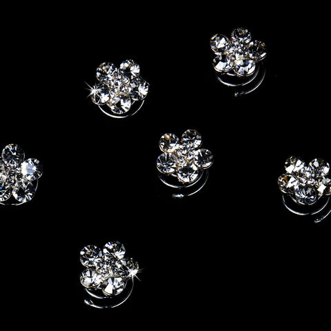 12 Silver Clear Rhinestone Flower Bridal Wedding Twist Ins 0003