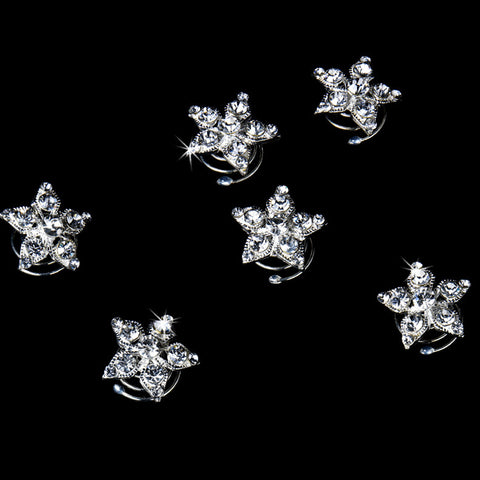 12 Wonderful Silver Clear Rhinestone Star Bridal Wedding Twist Ins 0119