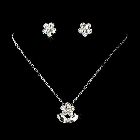 Children's Silver Clear Bridal Wedding Jewelry Set 410