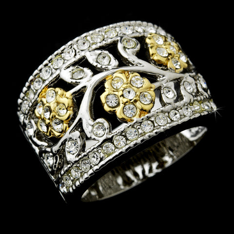 Fabulous Silver Clear Crystal Flower Bridal Wedding Ring 7022