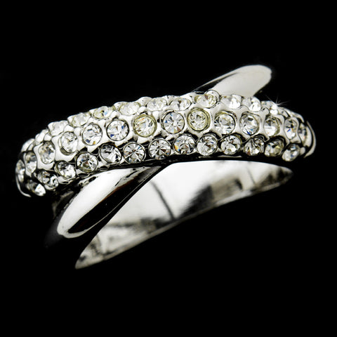Radiant Silver Clear Crystal Criss-Cross Bridal Wedding Ring 7003