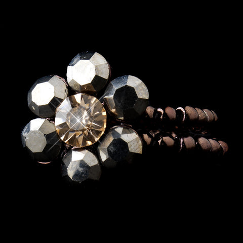 Brown Rhinestone Flower Bridal Wedding Ring 17