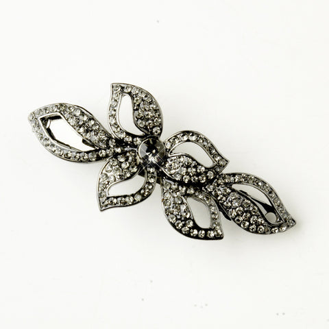 Hematite Smoked Crystal & Rhinestone Leaf Bridal Wedding Hair Barrette 9237