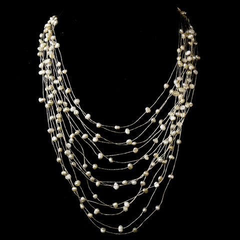 14 Strand Silk w/ Freshwater Pearl Bridal Wedding Necklace 7828