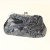* Braided Ruffle Floral Rhinestone Bridal Wedding Evening Bag 328 with Silver Frame & Shoulder Strap