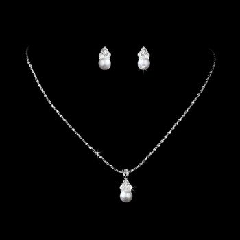 Bridal Wedding Necklace Earring Set NE 112 Silver White