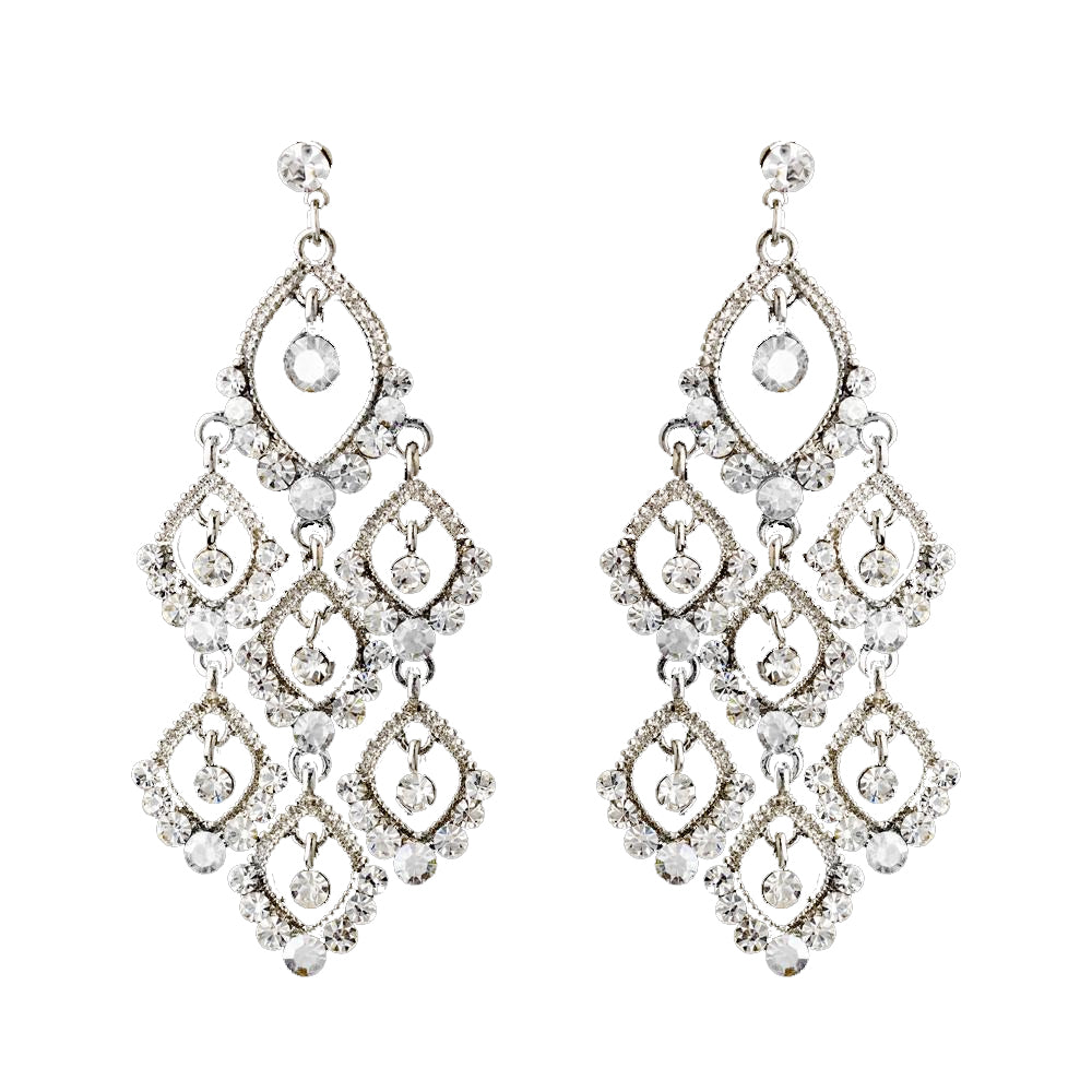 Silver Clear Round Rhinestone Chandelier Bridal Wedding Earrings 0430