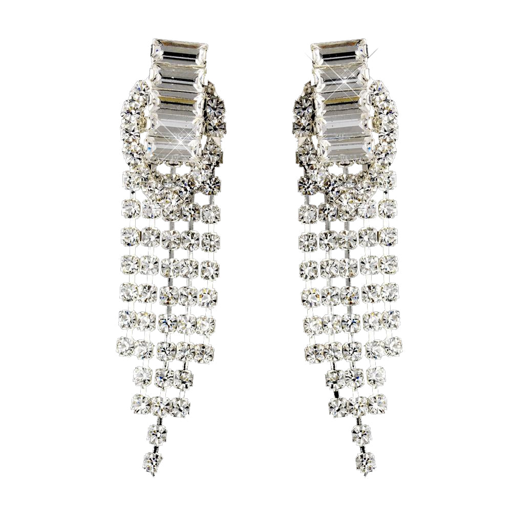 Silver Clear Rhinestone Drop Chandelier Bridal Wedding Earrings 1006