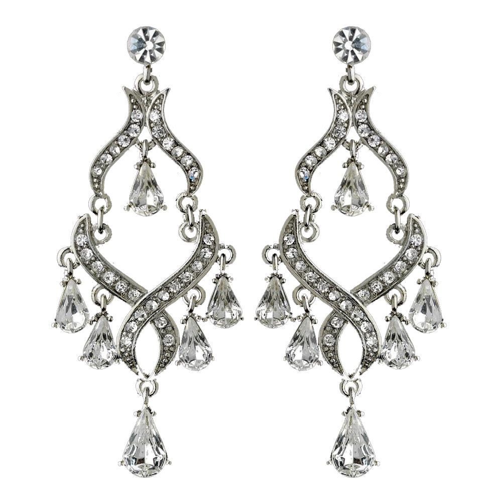 Rhinestone Encrusted Silver Plating Chandelier Bridal Wedding Earrings - E 1034