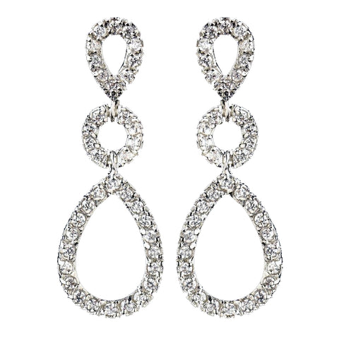 Antique Silver Clear Triple Teardrop Pave CZ Crystal Drop Bridal Wedding Earrings 1298