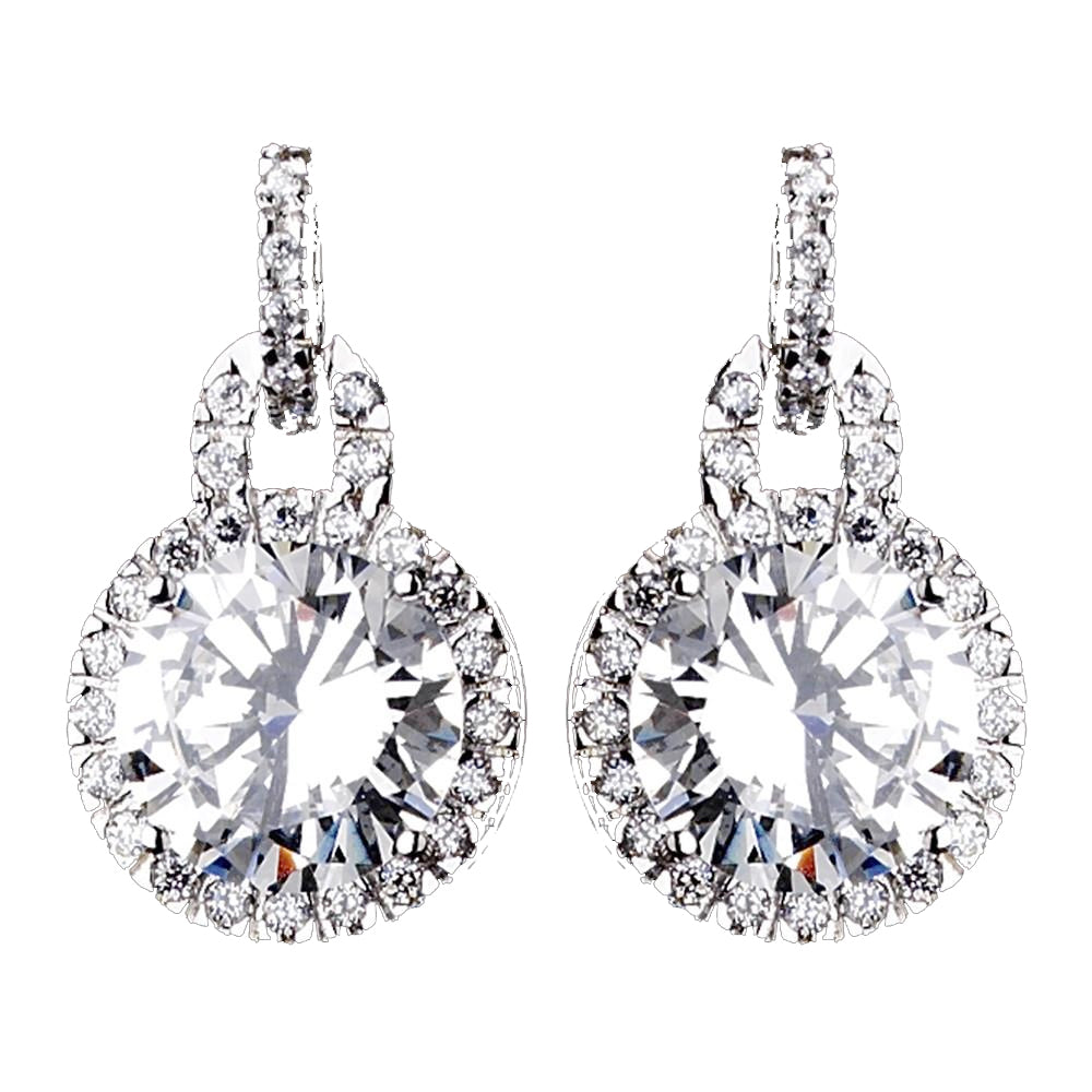 Round CZ Crystal Brass Silver Stud Bridal Wedding Earrings 1304