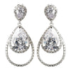 Antique Silver Rhodium Clear CZ Crystal Drop Bridal Wedding Earrings 1415