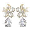 Antique Silver Rhodium Freshwater Pearl & CZ Crystal Drop Bridal Wedding Earrings 1418