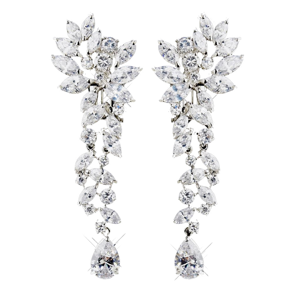 Silver Clear Tear Drop Marquise CZ Crystal Bridal Wedding Earrings 1655