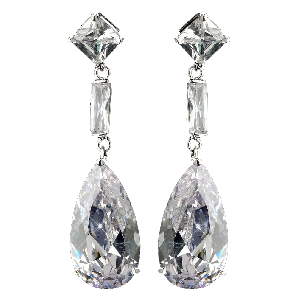 Glamorous Cubic Zirconium Dangle Bridal Wedding Earrings E 1718