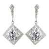 Antique Silver Rhodium Clear CZ Crystal Vintage Drop Bridal Wedding Earrings 1821