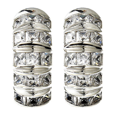 Gorgeous Antique Silver Clear CZ Half Hoop Bridal Wedding Earrings 2223