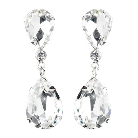 Silver Clear Teardrop Dangle Bridal Wedding Earrings 2233