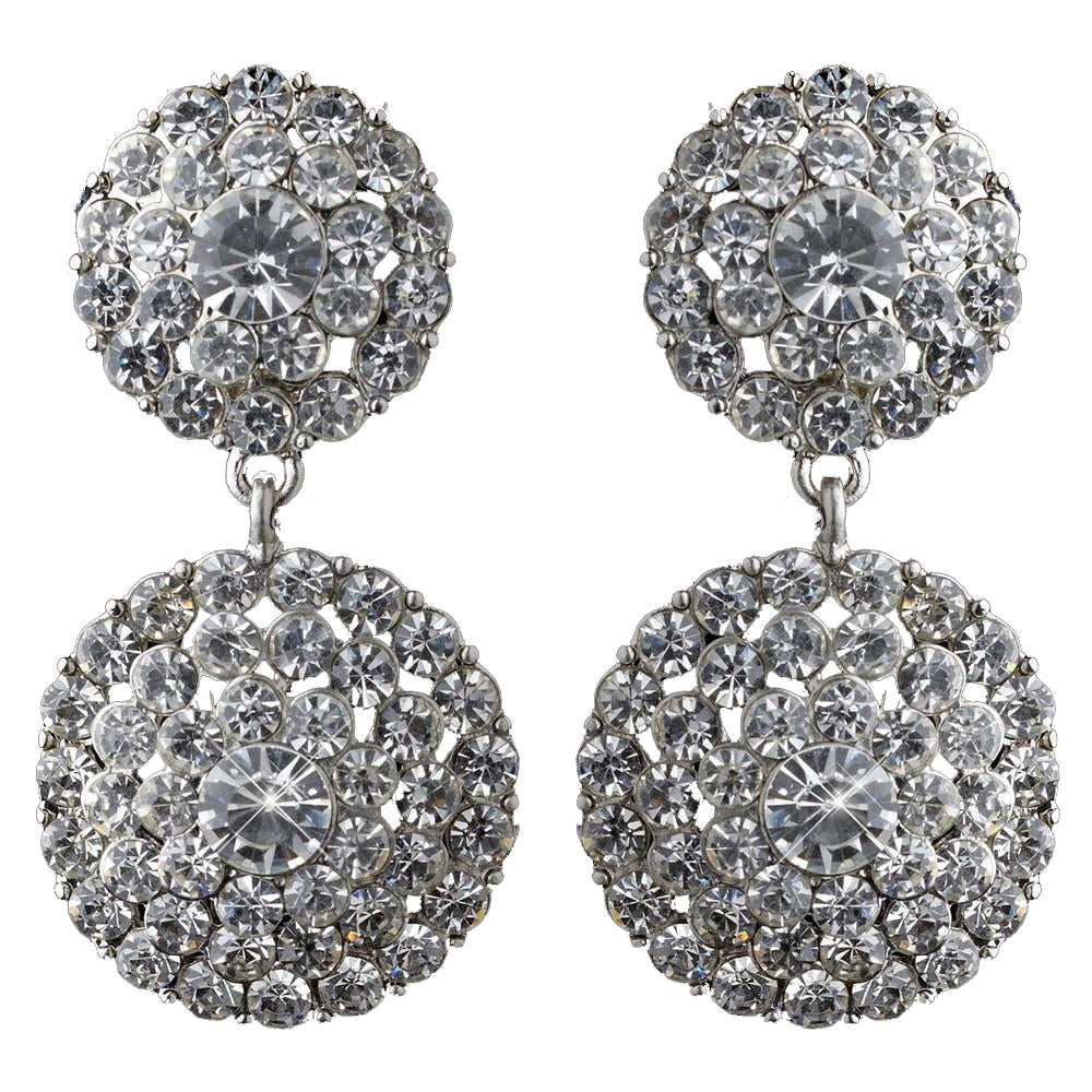 Rhodium Clear Rhinestone Drop Bridal Wedding Clip-On Earrings 2347