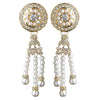 Gold White Pearl & Rhinestone Dangle Great Gatsby Bridal Wedding Earrings 2365
