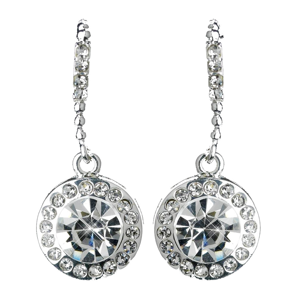Silver Clear Rhinestone Drop Earring On Hook Bridal Wedding Earrings 25692
