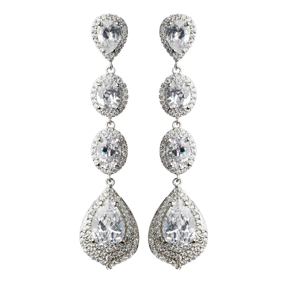 Rhodium Clear Oval & Teardrop Encrusted Pave CZ Crystal Bridal Wedding Earrings 256