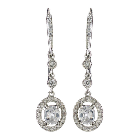 Rhodium CZ Crystal Leverback Dangle Bridal Wedding Earrings 2636
