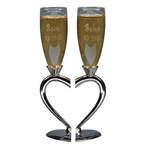 Joined Heart Wedding Toasting Champagne Flutes FL 21055